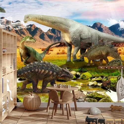 Fototapet Realistiska Dinosaurier Vid Floden