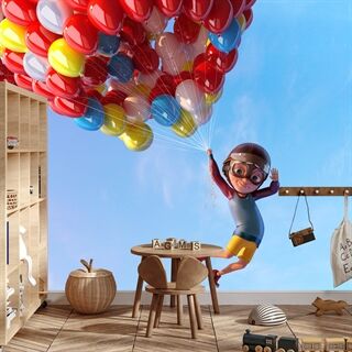 Fototapet Pojke Med Ballonger Under Flyg