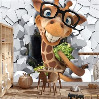 Fototapet Skrattande Giraff Med Glasögon