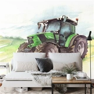 Fototapet Traktor Målad I Akvarell