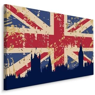 Duk Förenade Kungarikets Flagga Med Silhuetten Av London