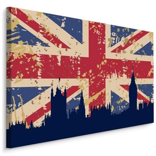 Duk Förenade Kungarikets Flagga Med Silhuetten Av London