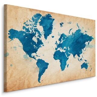 Duk Världskarta I Blå Toner