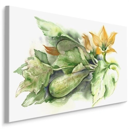 Duk Zucchini Med Blommor Målade Med Akvarell