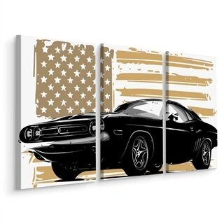 Flerdelad canvas Amerikansk Muskelbil Med Usa Flagga Bakgrund