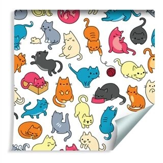 Tapet För Barn - Färgglada Katter Som Från Tecknad