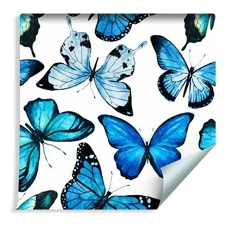Tapet För Barn Blå 3D Akvarellfjärilar