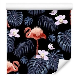 Tapet Vi Flamingos Lämnar Blommor Natur För Vardagsrum