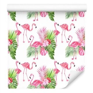 Tapet För Salongen Flamingos Flowers Greenery