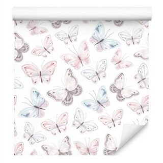 Tapet Dekorativa Pastellfärgade Fjärilar Till Babyrummet