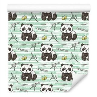 Tapet Pandas På En Grön Bakgrund