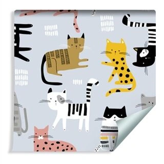 Tapet För Barn - Färgglada Katter - Skandinavisk Stil