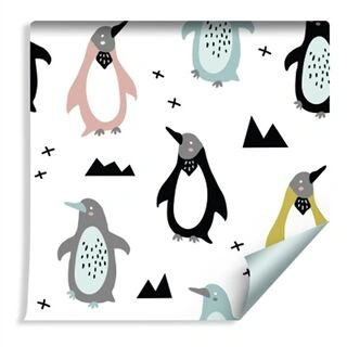 Tapet För Barn - Färgglada Skandinaviska Pingviner