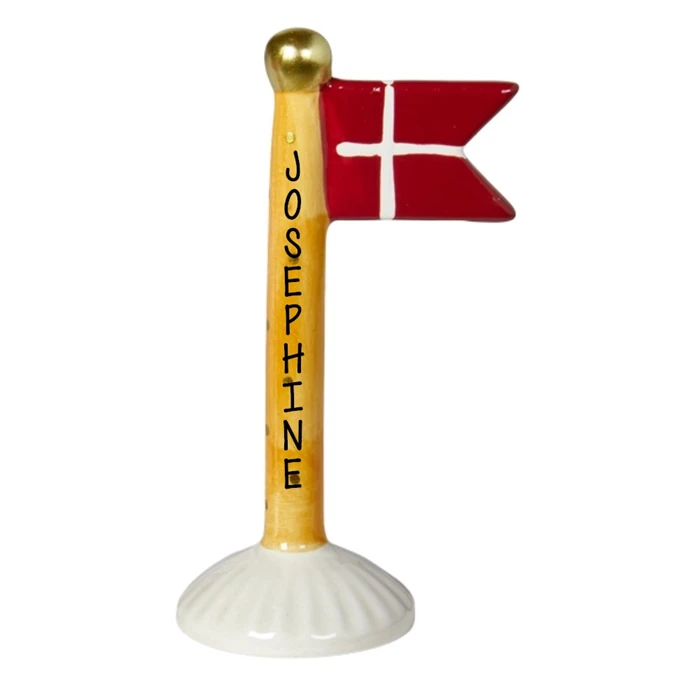 Flagga gul med vit bas H: 14 cm keramik