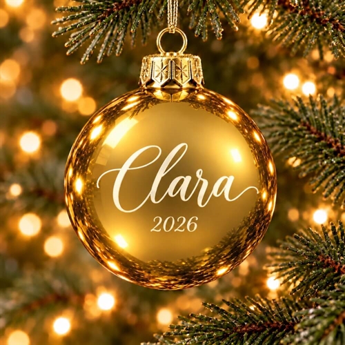 Personlig julgranskula med namn – Blank guld