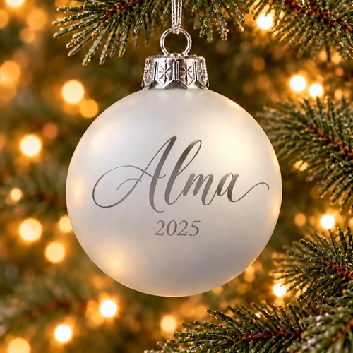 Personlig julkula med namn – Matt silver