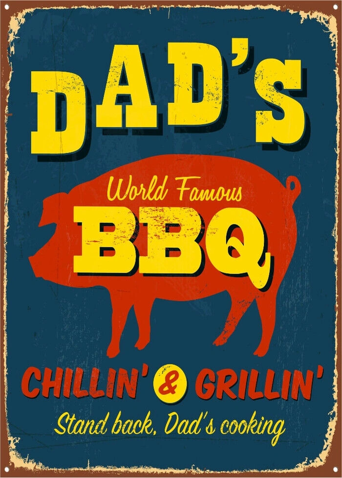 Affisch med retrotext. Pappas världsberömda grill. Håll dig undan. Pappor lagar mat