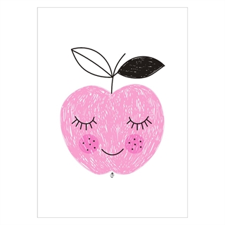 Gullig barnaffisch med motiv av rosa äpple