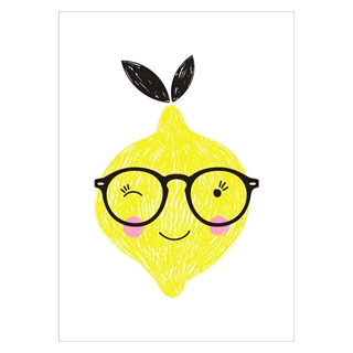 Härlig barnaffisch av en gul citron med ansikte