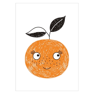 Gullig barnaffisch med en orange apelsin med ansikte