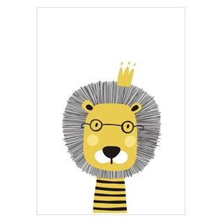 Gullig barnaffisch med ett motiv av ett lejon med en krona på manen