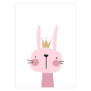 Gullig barnaffisch med rosa kanin med krona