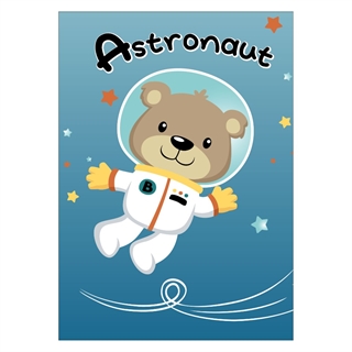 Gullig barnaffisch med motiv av en björn som astronaut