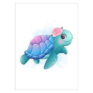 Färgglada barnaffisch med motiv av havssköldpadda