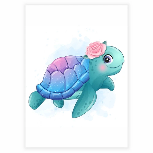 Färgglada barnaffisch med motiv av havssköldpadda