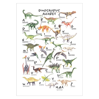 Affisch med dinosaurie alfabetet. Bilder på alla dinosaurier och hela alfabetet
