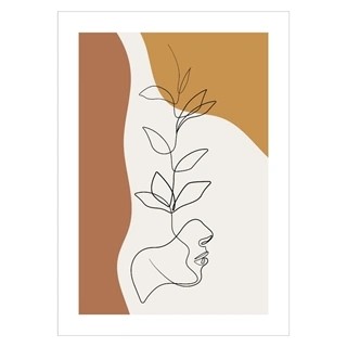 Konstnärlig och abstrakt motivaffisch med ritning av ansikte och blomma