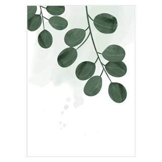 Affisch med motiv av runda växtblad i grönt