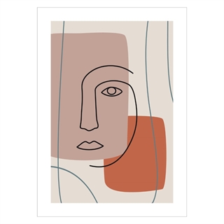 Affisch med abstrakt ansiktslinje i beige, bruna och orange färger