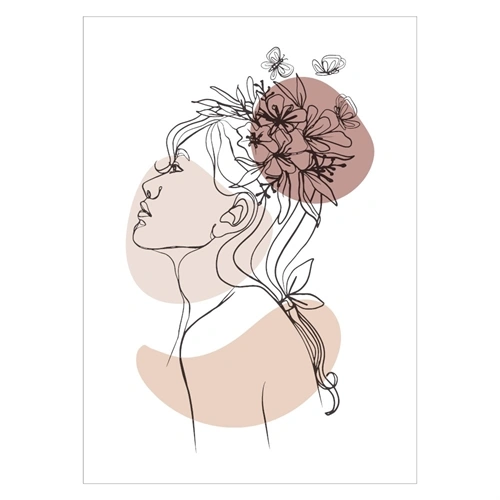 Affisch med abstrakta blommor kvinna med cirklar