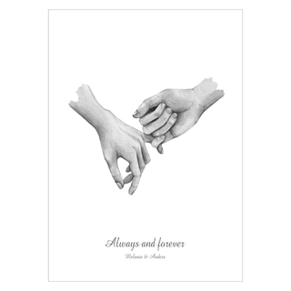 Hand i hand - köp en vacker affisch online idag. Bedårande affisch med illustration av två händer som håller varandra.