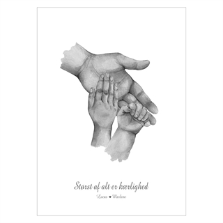 Tvåbarnspappa - köp en fin affisch online idag. Bedårande affisch med illustration av tre händer och utrymme för text.