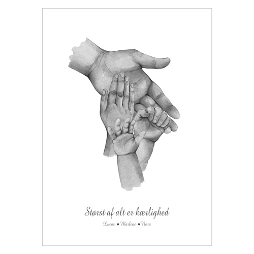 Trebarnspappa - köp en fin affisch online idag. Bedårande affisch med illustration av fyra händer och utrymme för text.