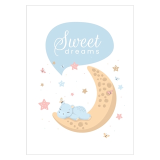 Affisch med flodhäst på månen med söta drömmar Ljusblå
