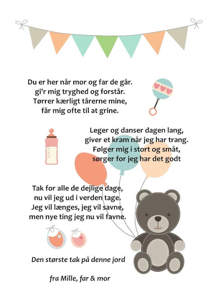 Affisch med en dikt för den härliga dagismamman från pojken