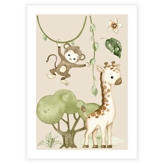 Söt affisch för barn med safaridjur som apa och giraff