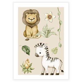 Affisch Safari Lejon och zebra