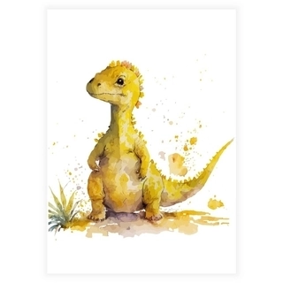 Akvarellaffisch med gul dinosaurie