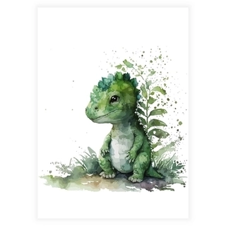Akvarellaffisch med grön dinosaurie