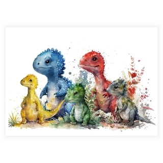 Akvarell barnaffisch med dinosaurier