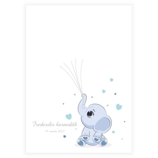 En perfekt babydopaffisch med fingeravtryck med ljusblå elefant