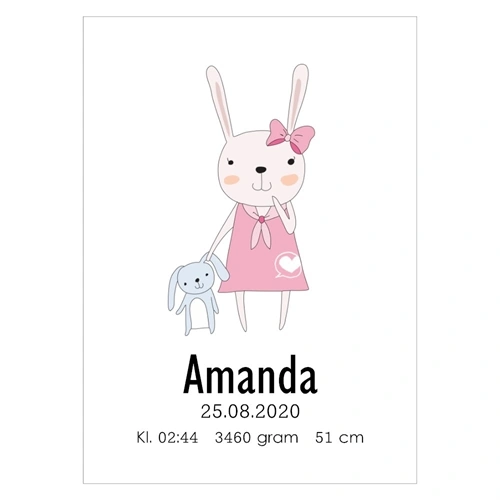 Gullig födelsekarta och babyaffisch för den lilla flicka med den sötaste kaninen