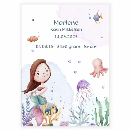 Födelsekort med en sjöjungfru och fisk