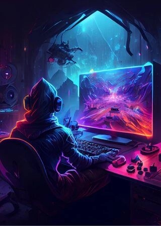 Cyberpunk poster - Spelare som spelar på PC