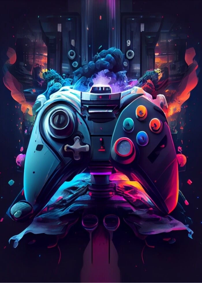 Affisch Cyberpunk-spelkontroller med illustration av joystick för spelkontroll