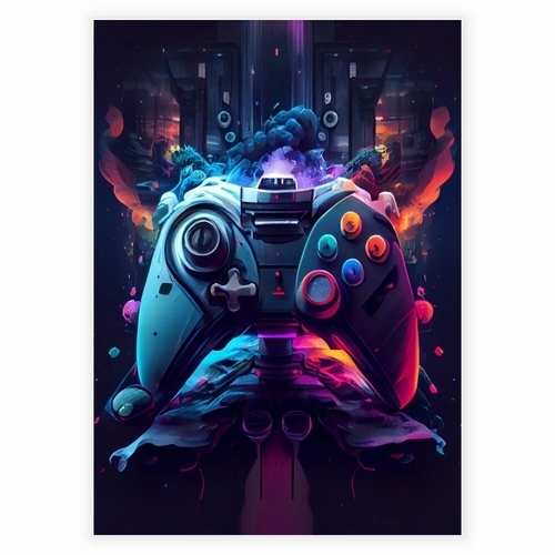 Affisch Cyberpunk-spelkontroller med illustration av joystick för spelkontroll